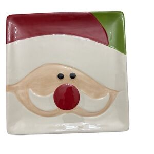 Vintage Nordstroms TAG Holiday Santa Ceramic Serving Cookie Plate - Red, Green
